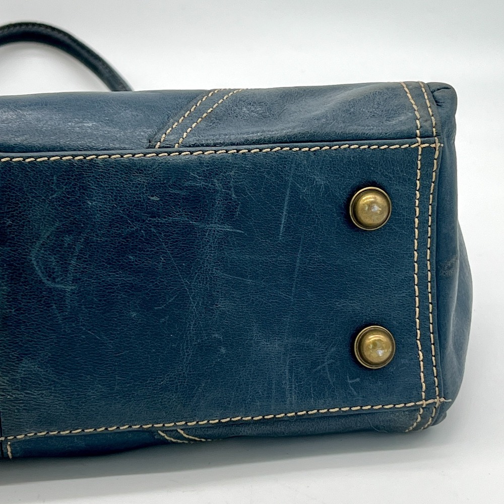 Vintage Wilsons Denim Blue Saddle Leather Purse Shoulder Bag Satchel Y2K - Picture 9 of 15